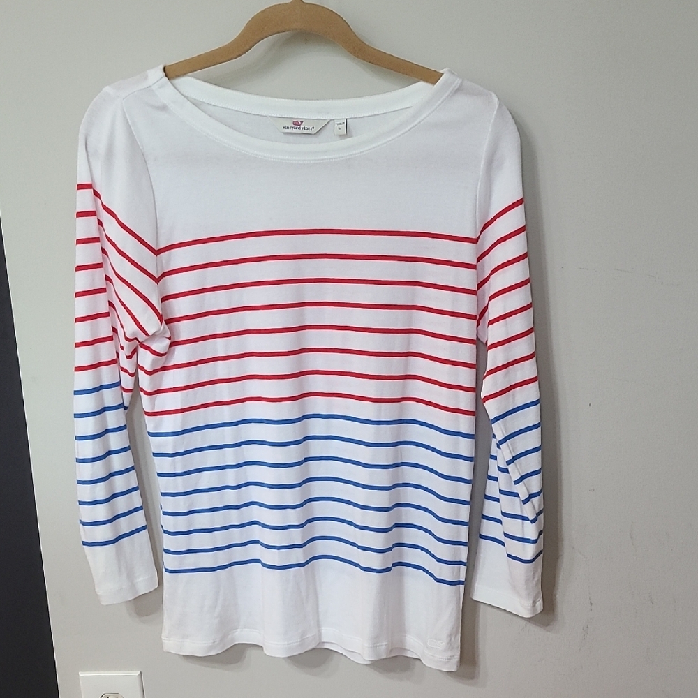 Vinyard Vines Striped Long Sleeve Shirt in Red and Blue Size Large